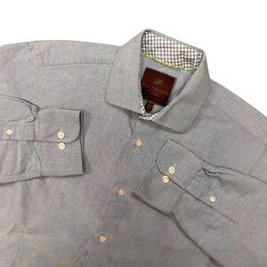 Tattersall London Long Sleeve Button Up Size Medium‎ Solid Blue Small Flaw
